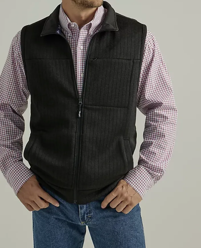 112334104- Wrangler George Strait Knit Zip Vest- Black