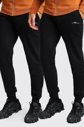 2 Pack Slim Fit MAN Signature Joggers | boohooMAN UK