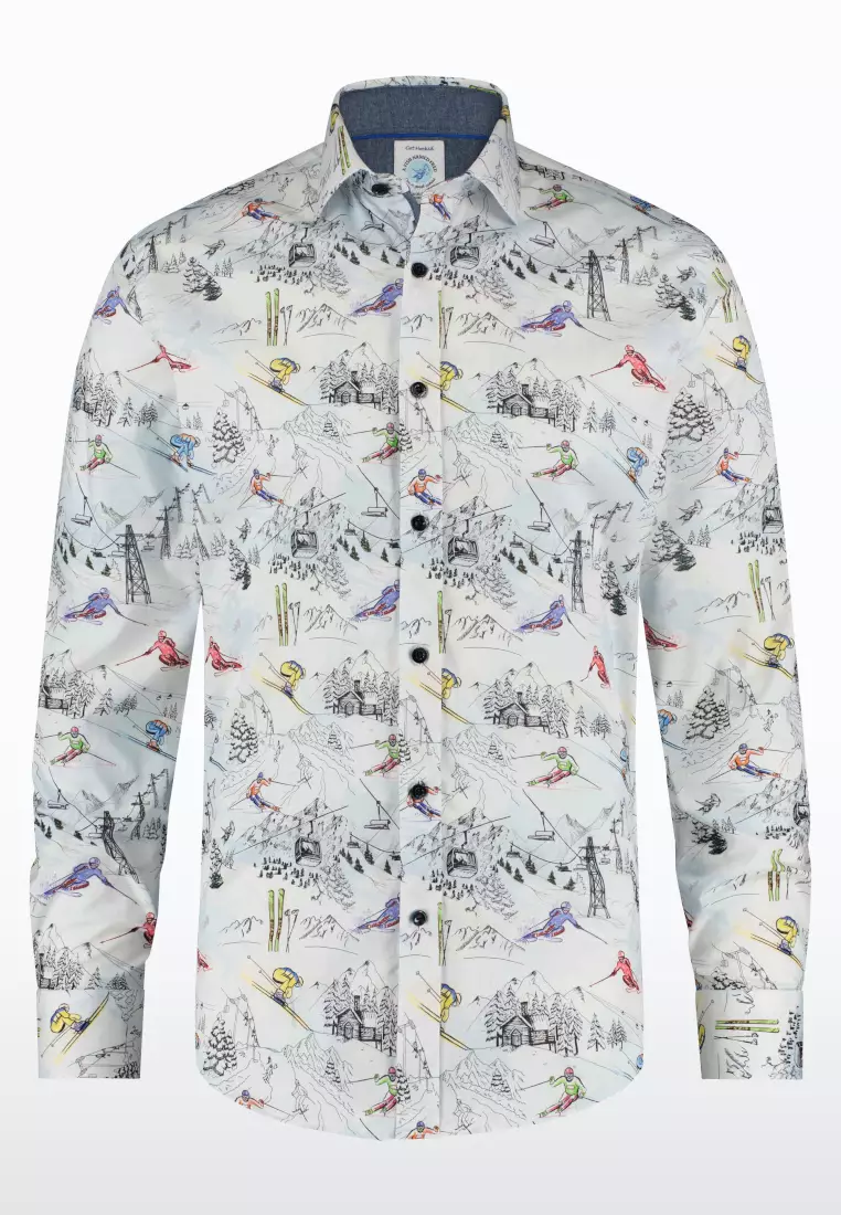 A Fish Named Fred Ski Theme Long Sleeve Shirt - Light Blue