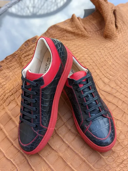 Ascot Sneakers - Black Crocodile with red details