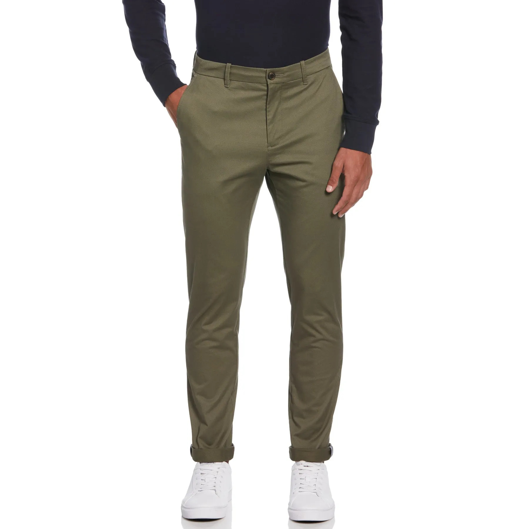 Basic Recycled Cotton Chino Trousers In Dusty Olive