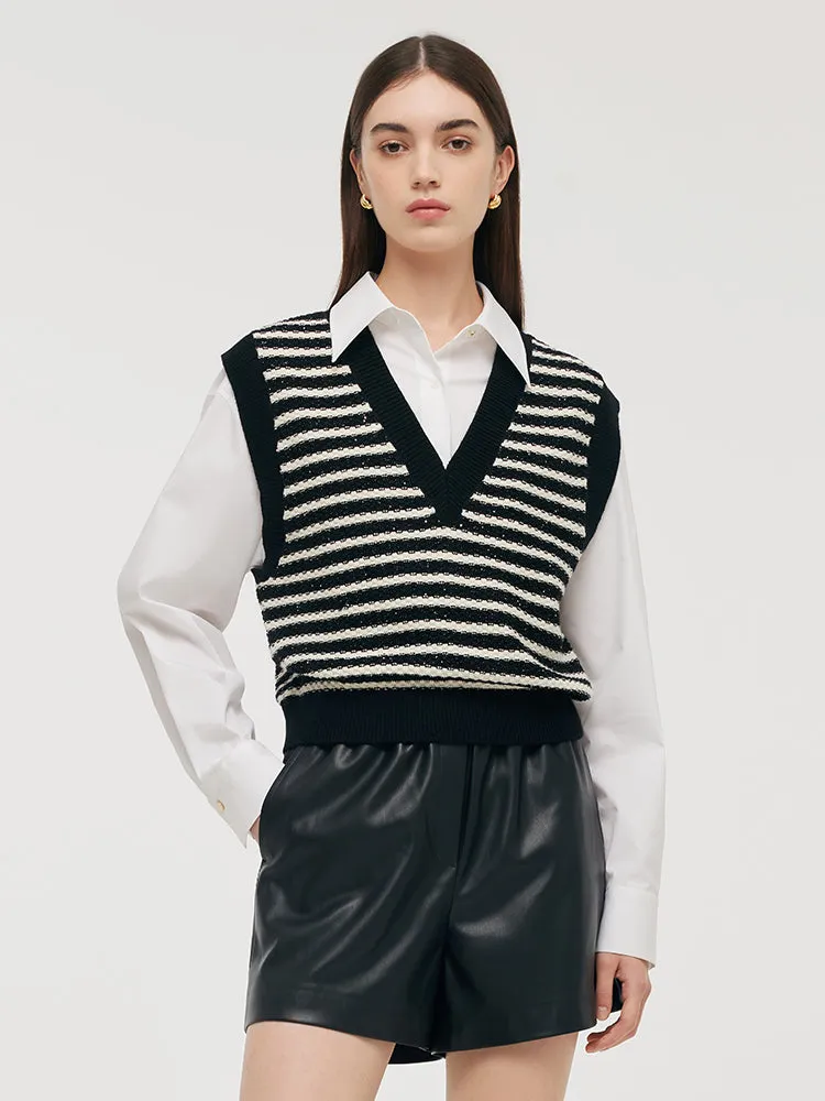 Black And White Stripe Women Vest 