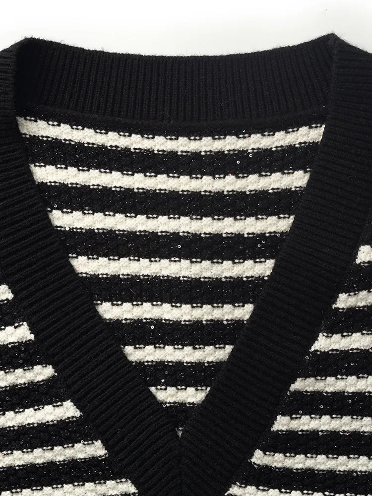 Black And White Stripe Women Vest 