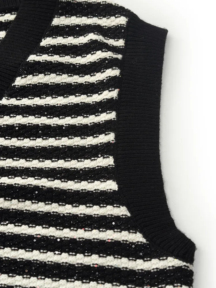 Black And White Stripe Women Vest 