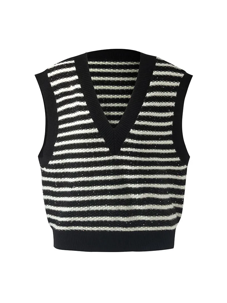 Black And White Stripe Women Vest 