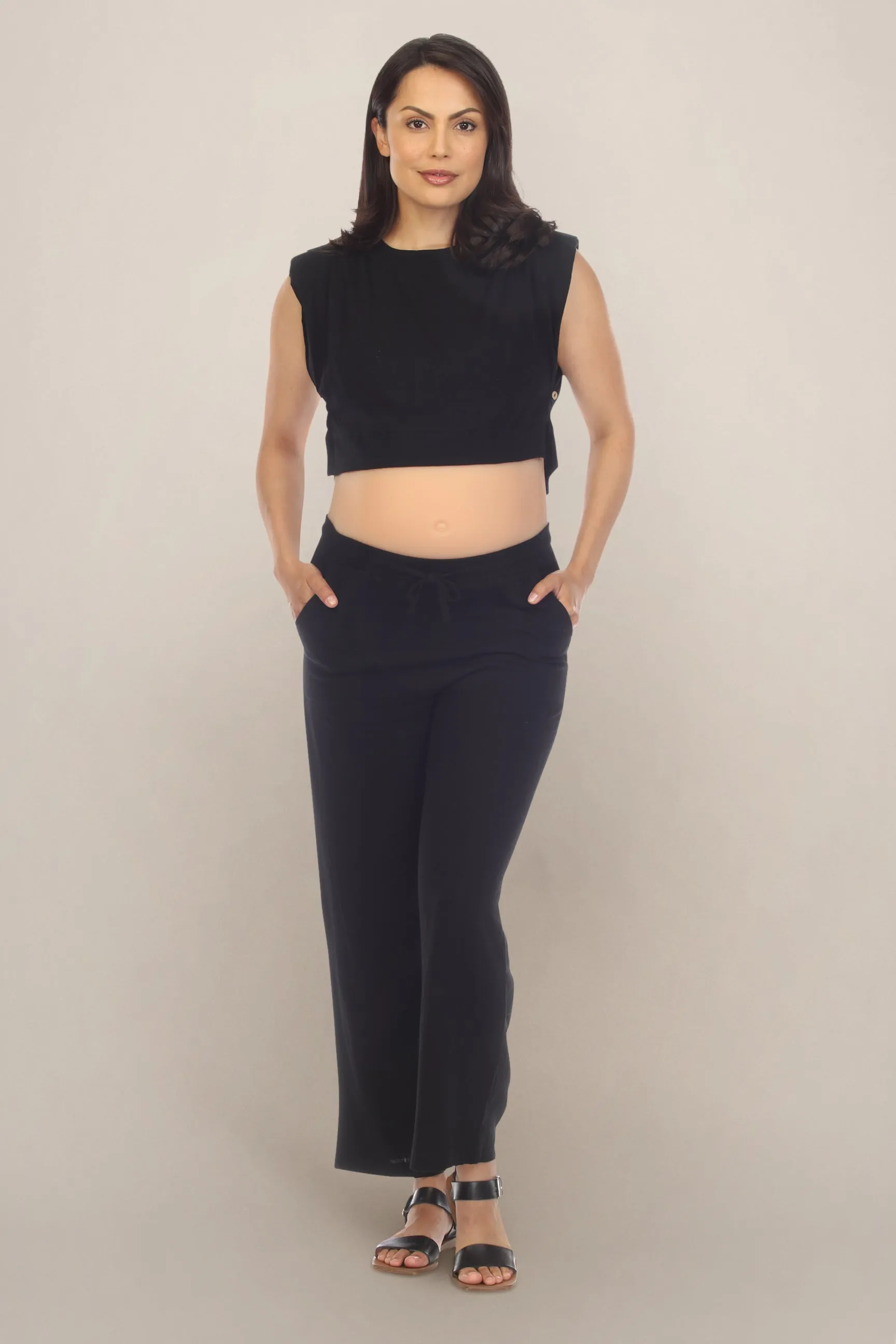 Black Two-Piece Cropped Maternity Set