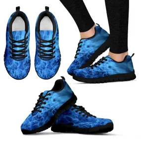 Blue Flames Black Border Womens Sneakers