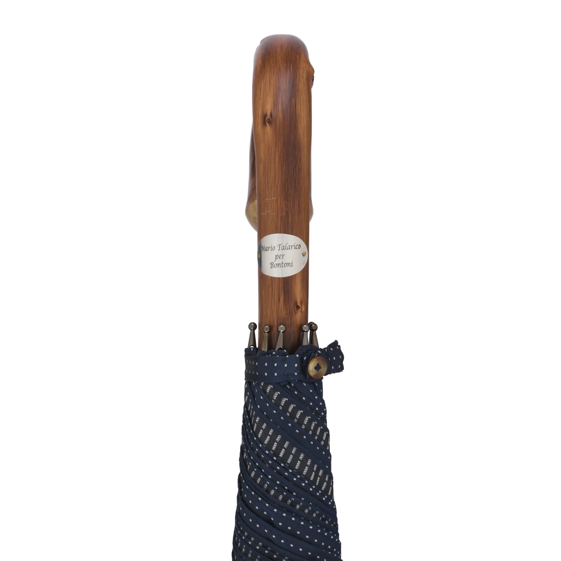  Bontoni Chestnut Wood-Handle Polka Dot Umbrella in Blue