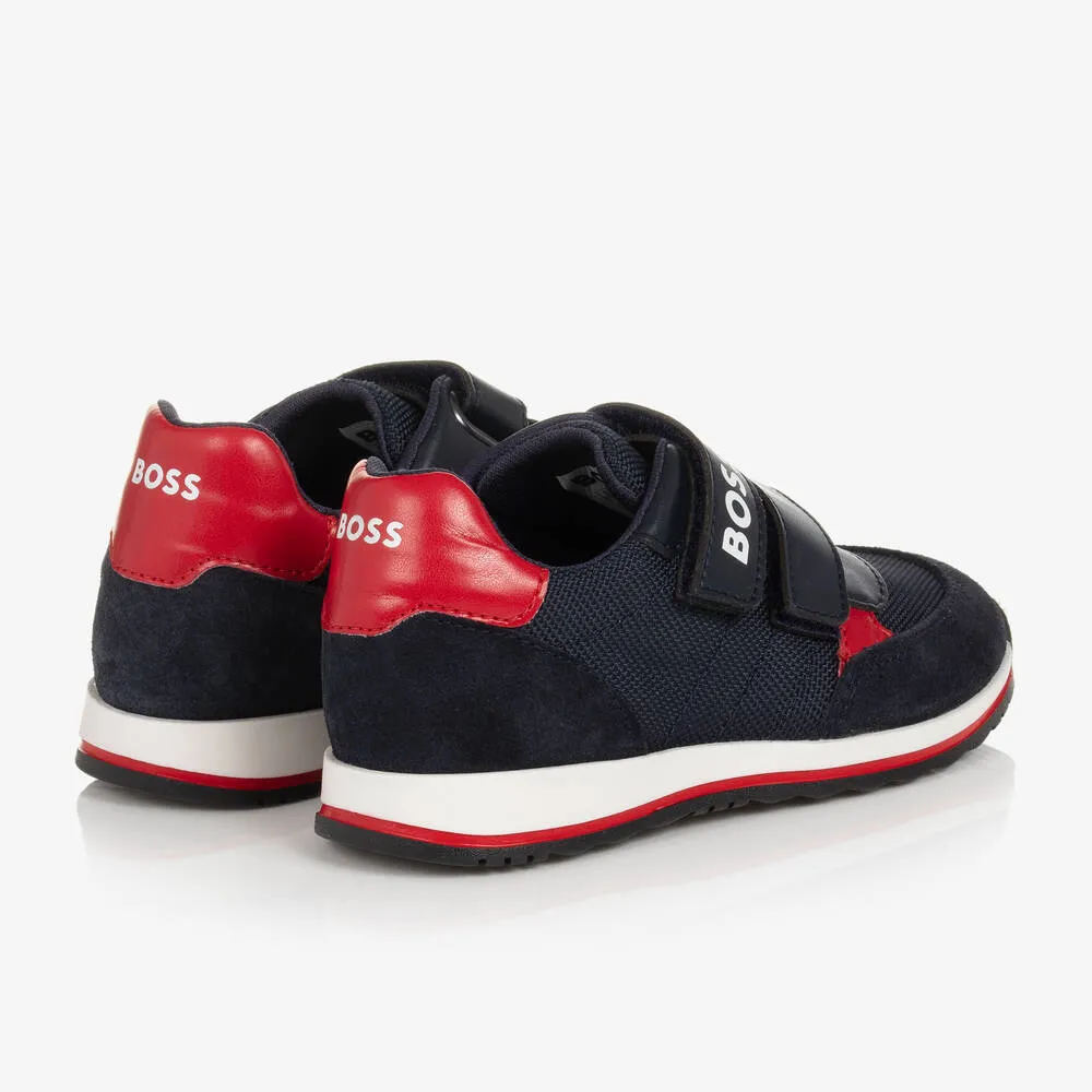 Boys Navy Blue Suede Leather Trainers