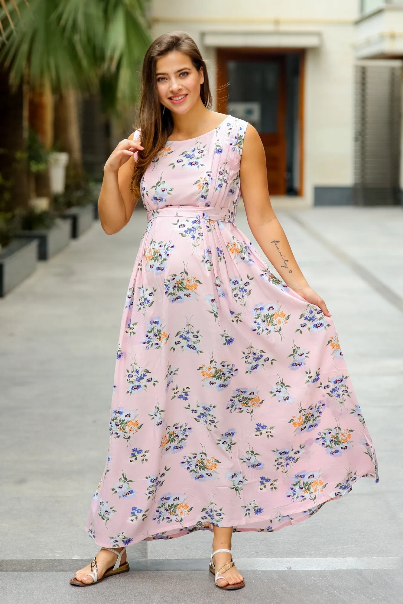 Cameo Pink Flair Maternity & Nursing Dress