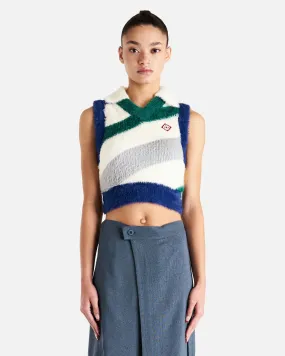 Casablanca Furry Striped Vest in Blue/White/Green