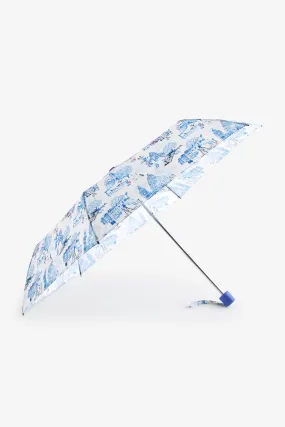 Cath Kidston Blue/White London Print Compact Umbrella