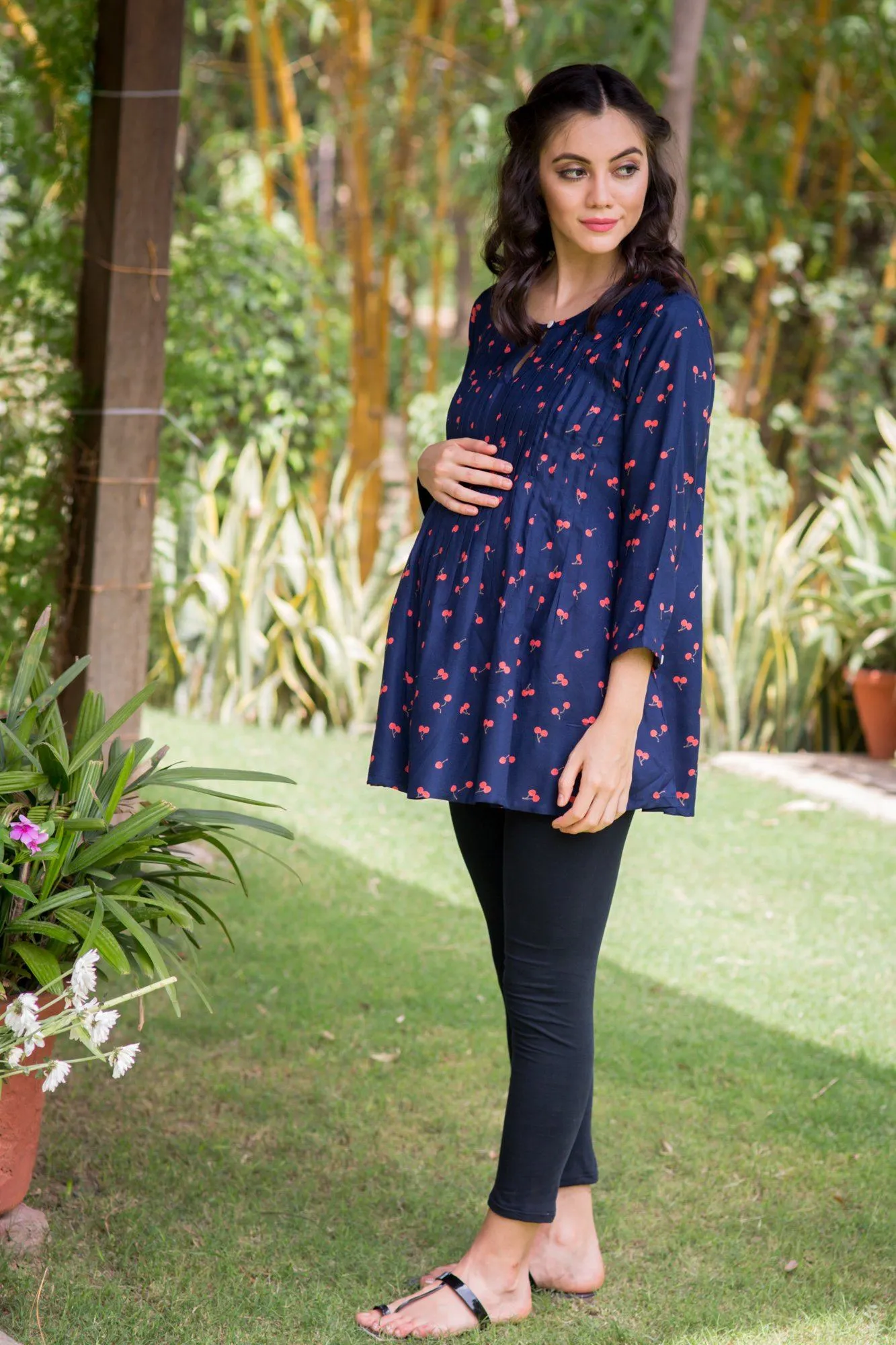 Cherry Pintucks Maternity & Nursing Top