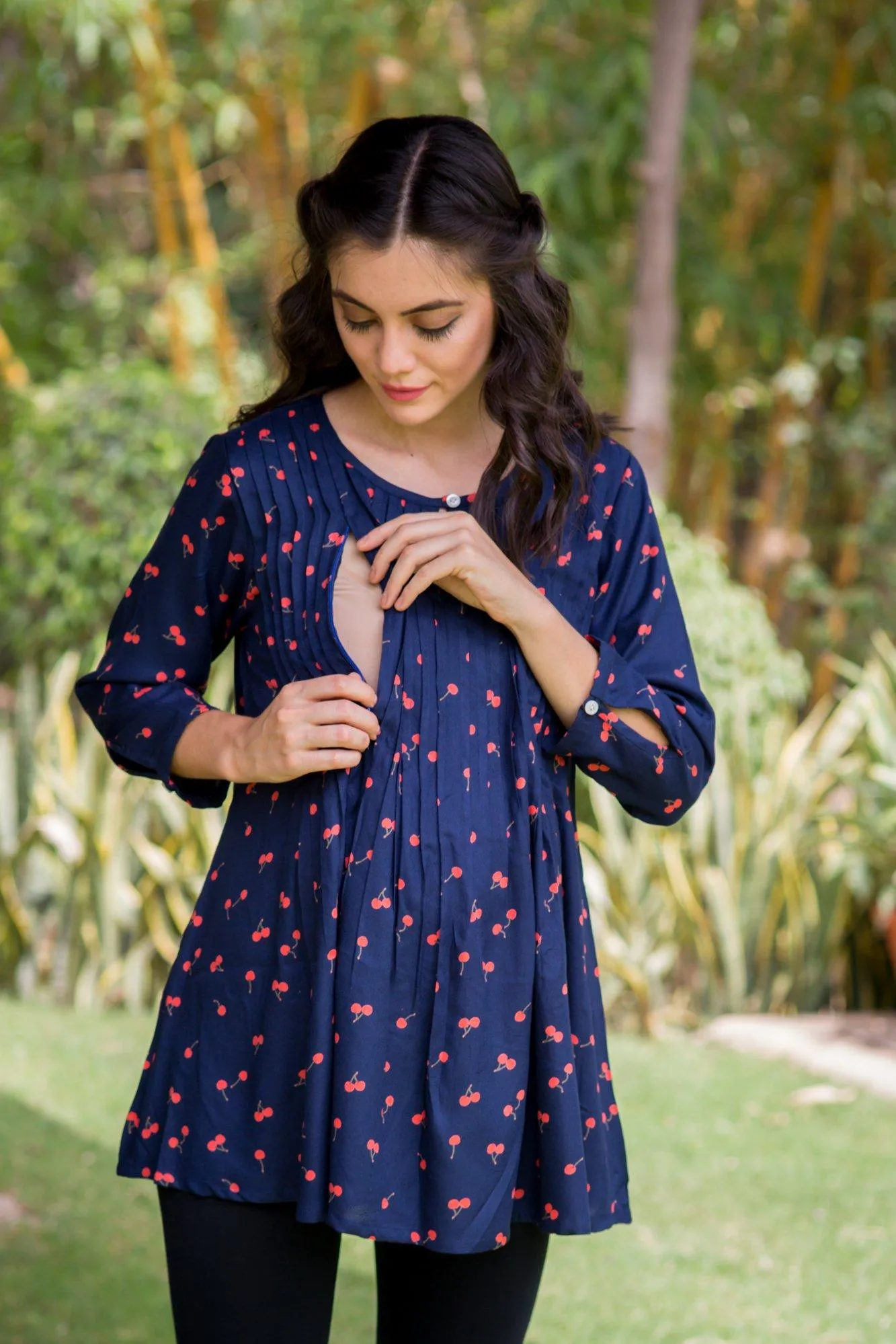 Cherry Pintucks Maternity & Nursing Top