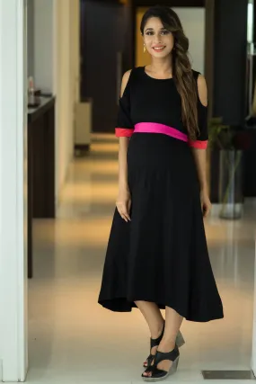 Chic Black Cold Shoulder Maternity Dress