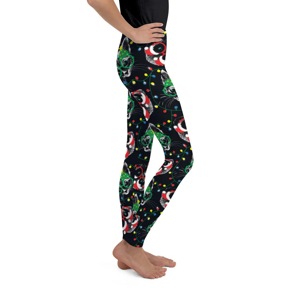 Christmas Lights & Cats Youth Leggings