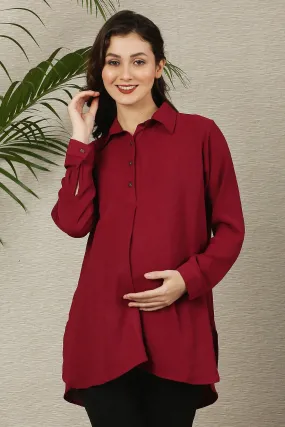 Classic Maroon Maternity & Nursing Shirt