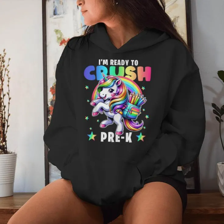 Crush Pre-K Girls Back To School Unicorn First Day Preschool Women Hoodie