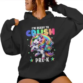 Crush Pre-K Girls Back To School Unicorn First Day Preschool Women Hoodie