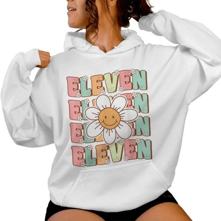 Cute Groovy 11Th Birthday Party Daisy Flower Eleven Year Old Women Hoodie