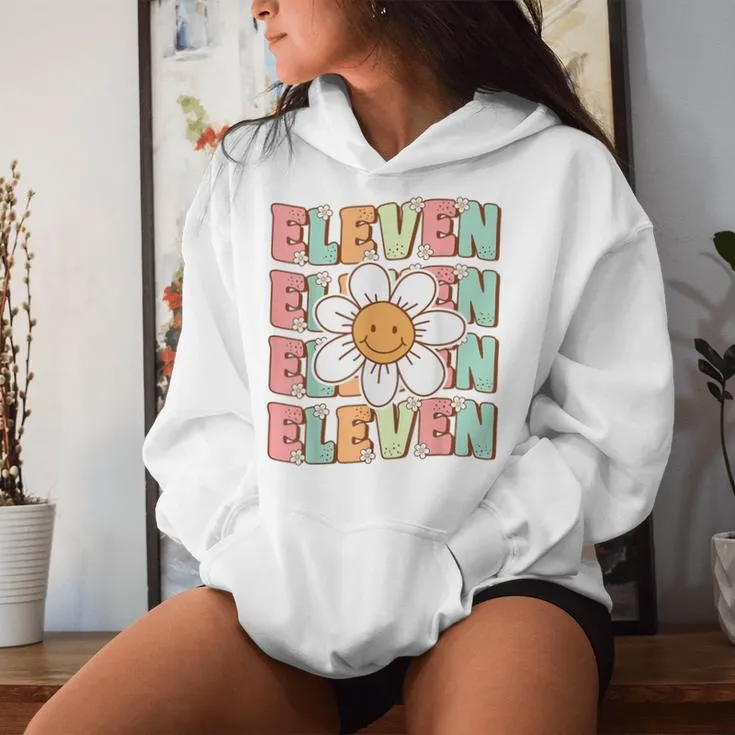 Cute Groovy 11Th Birthday Party Daisy Flower Eleven Year Old Women Hoodie