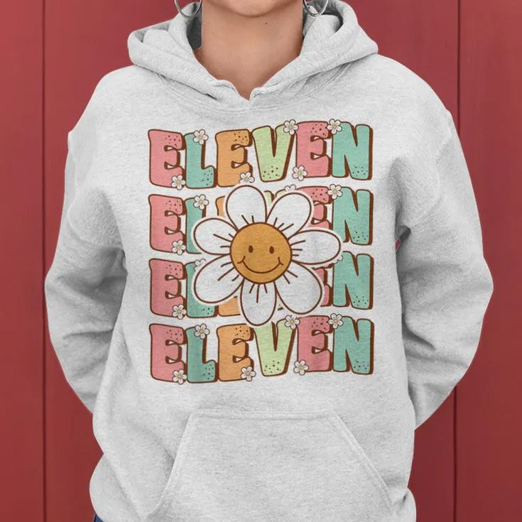 Cute Groovy 11Th Birthday Party Daisy Flower Eleven Year Old Women Hoodie