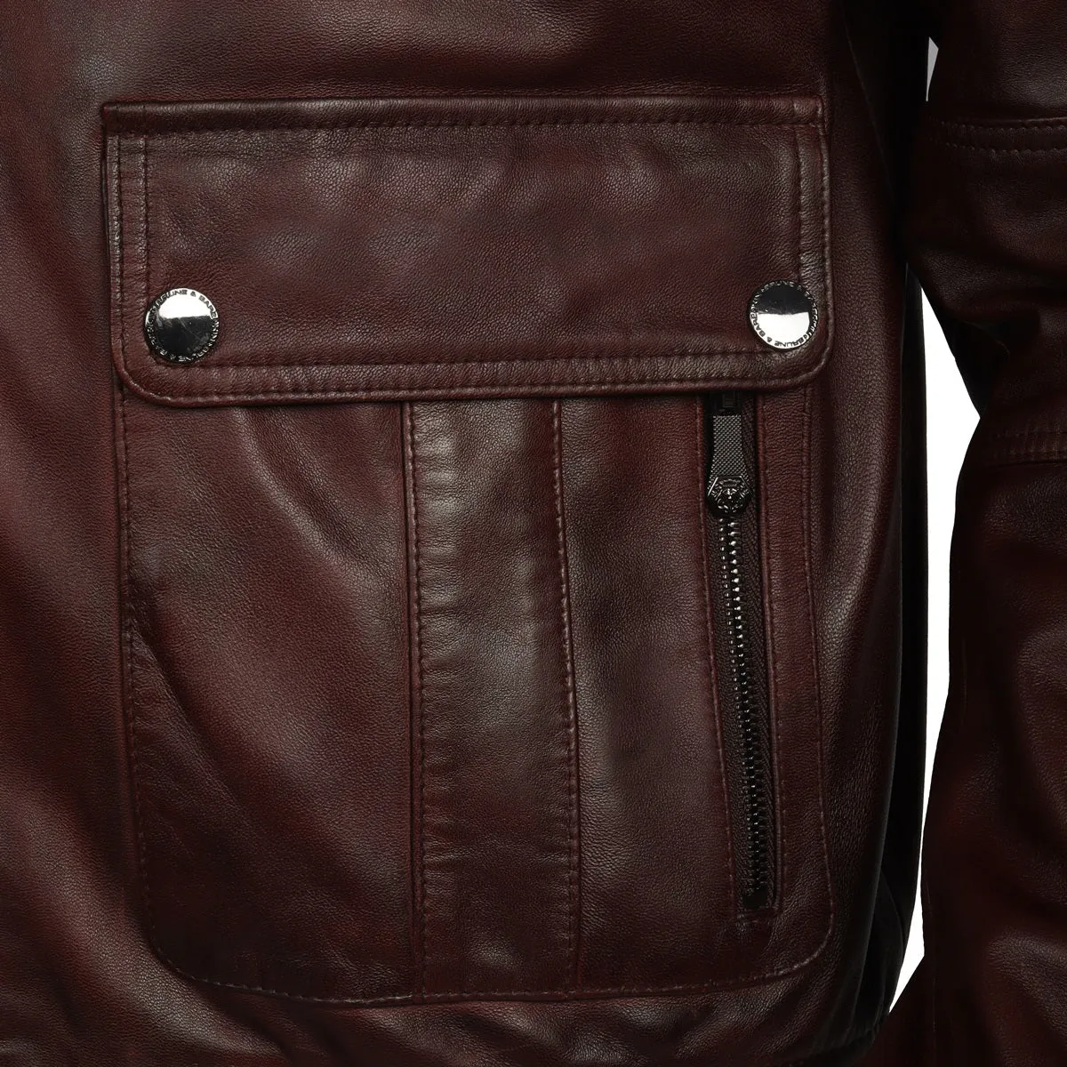 Dark Brown Leather Jacket Customized AP Embroidered Initial