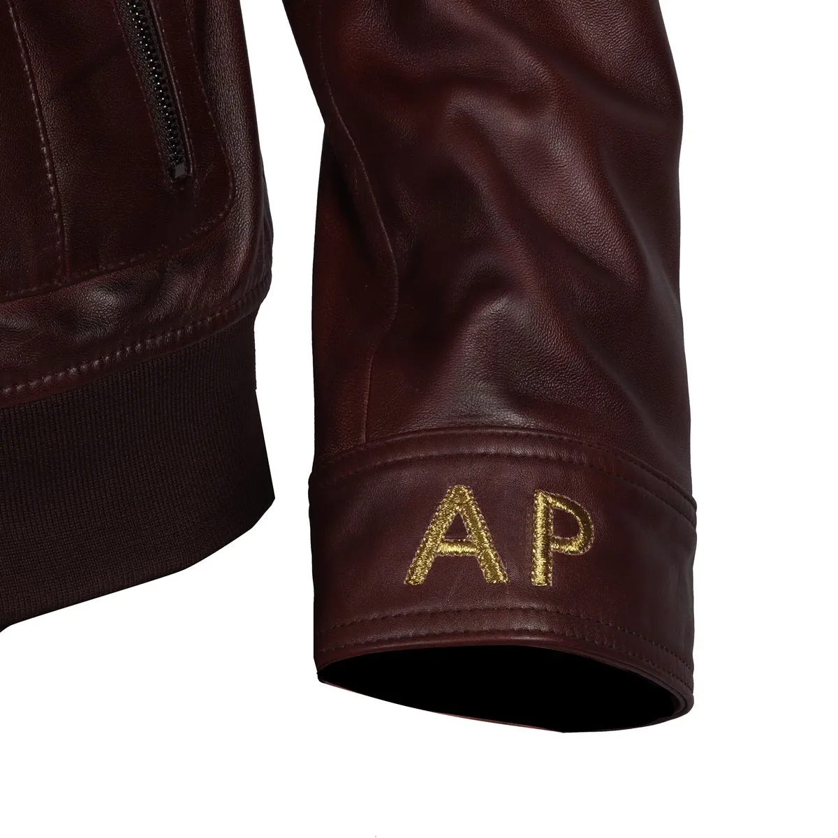 Dark Brown Leather Jacket Customized AP Embroidered Initial