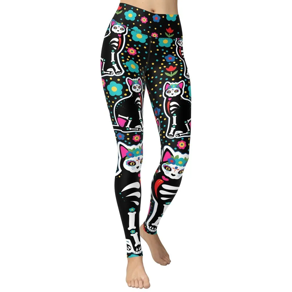 Day of the Dead Cat Print Yoga Leggings