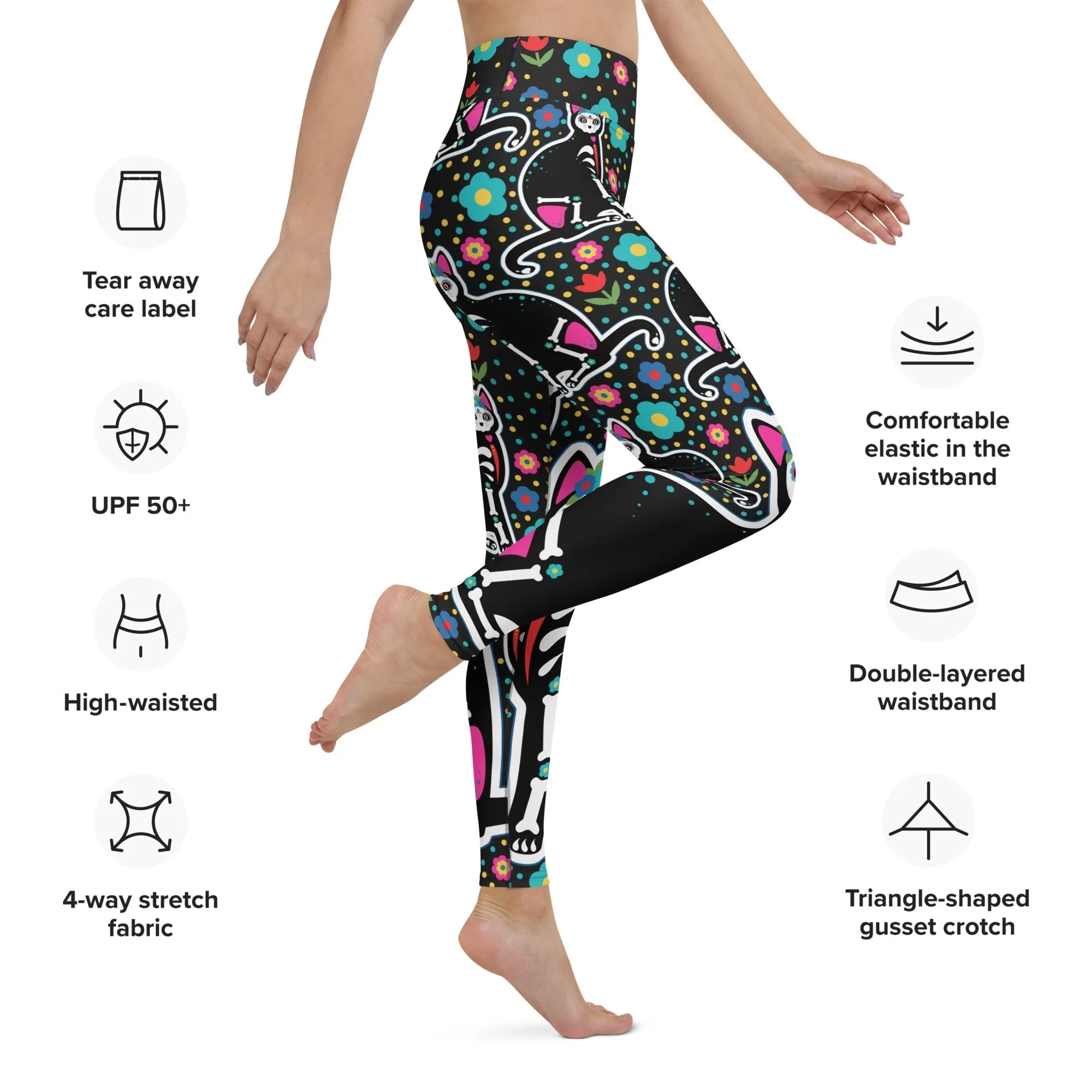 Day of the Dead Cat Print Yoga Leggings