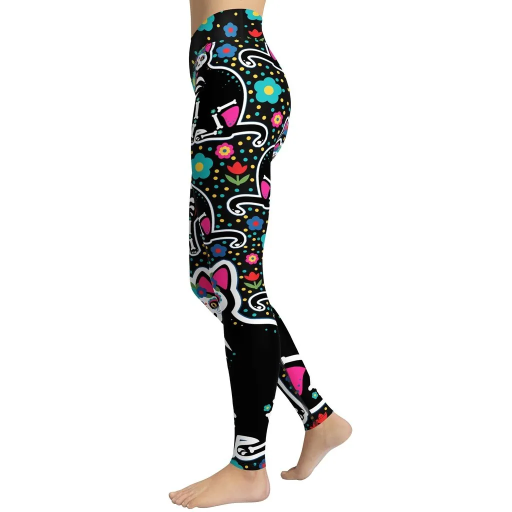 Day of the Dead Cat Print Yoga Leggings