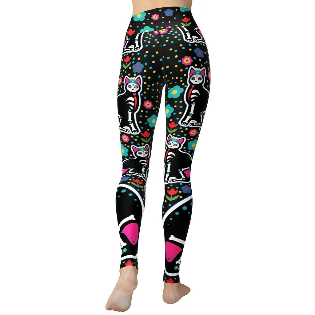 Day of the Dead Cat Print Yoga Leggings