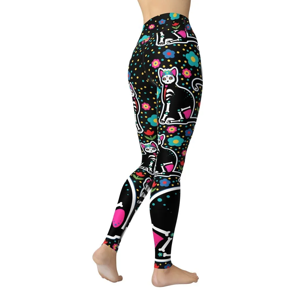 Day of the Dead Cat Print Yoga Leggings