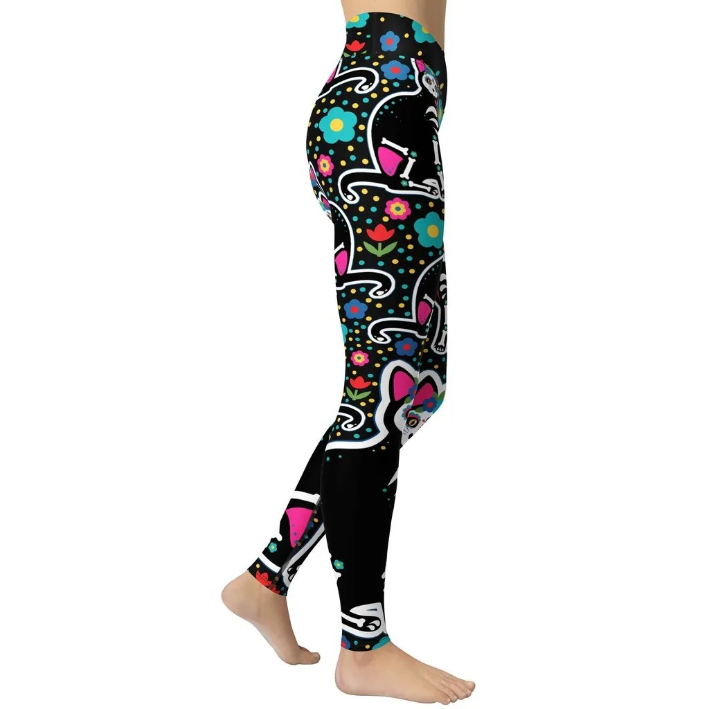 Day of the Dead Cat Print Yoga Leggings