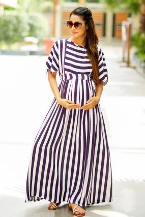 Deep Violet  Stripe Maternity & Nursing Maxi