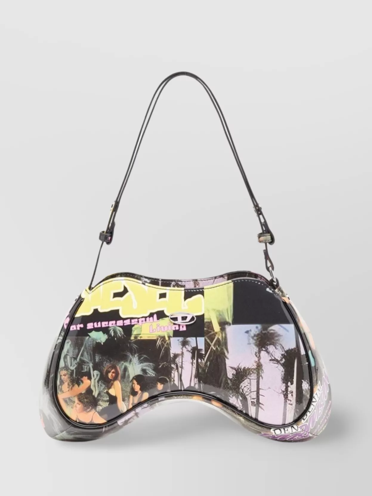 Diesel   Graphic print shoulder bag with curved shape