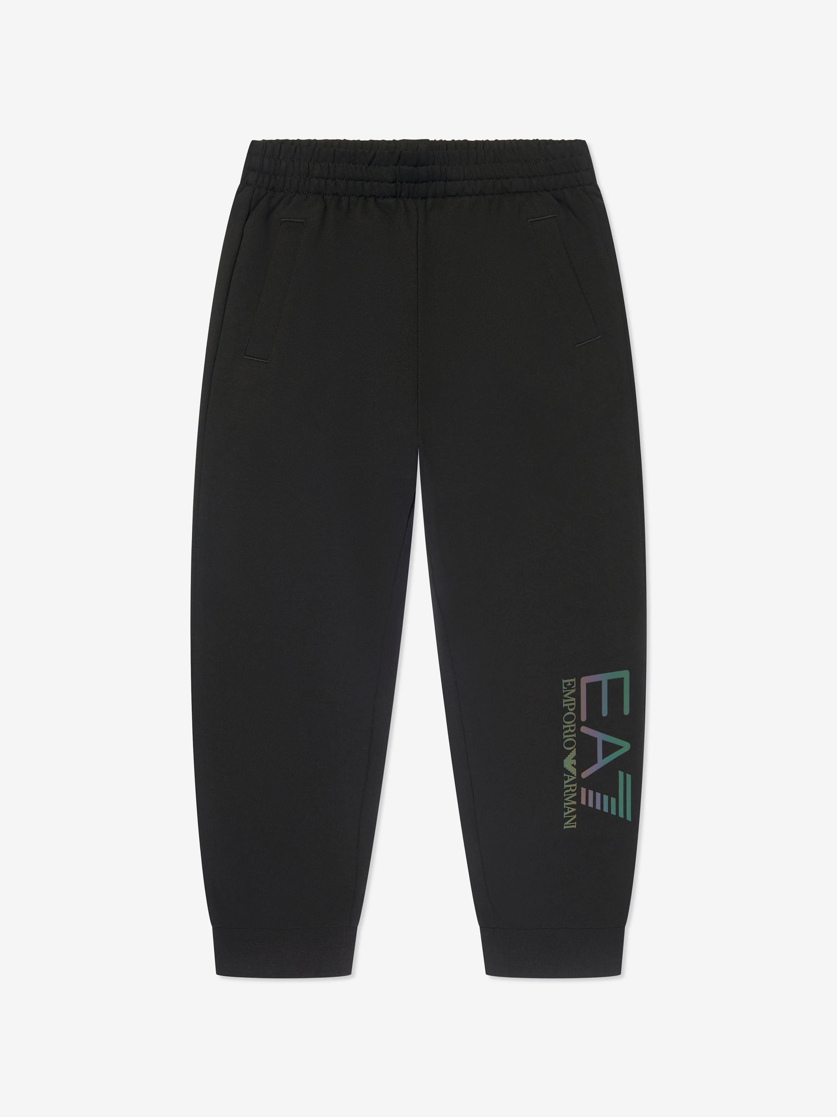 EA7 Emporio Armani Boys Iridescent Logo Joggers in Black