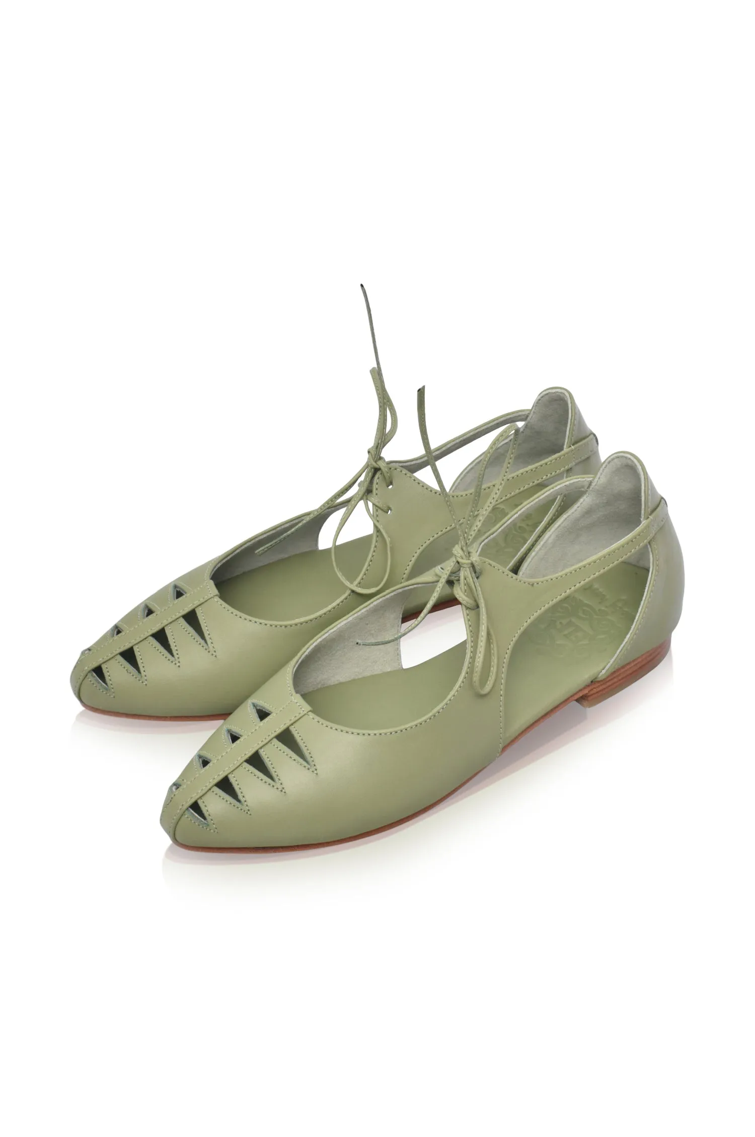 Eden Pointy Toe Ballet Flats in Olive Green