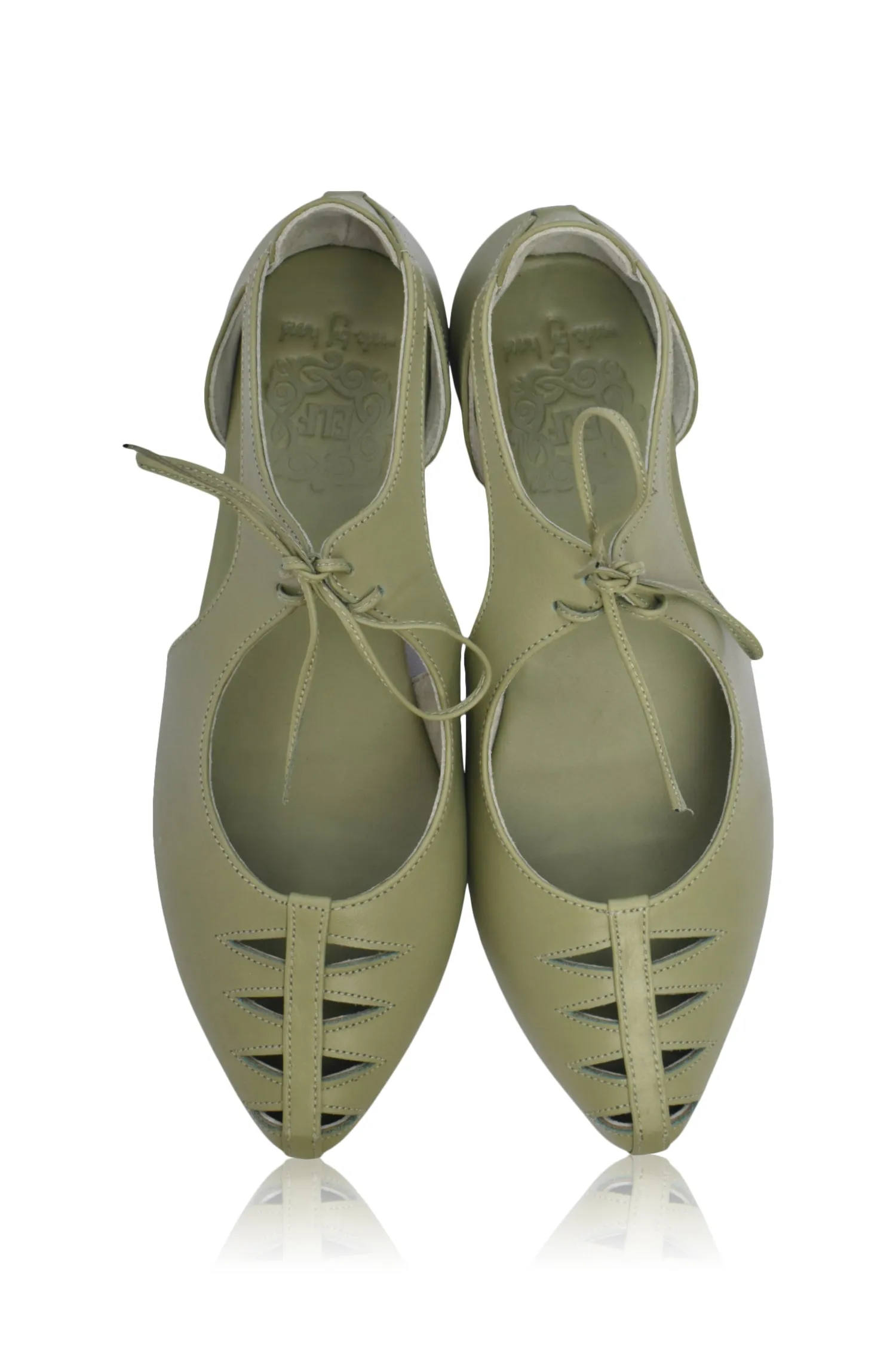 Eden Pointy Toe Ballet Flats in Olive Green