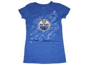 Edmonton Oilers Reebok Women Blue Rhinestone Logo Capped Sleeve T-Shirt (S)