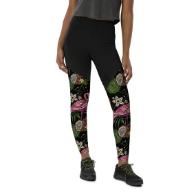 Embroidery Flamingo Compression Leggings