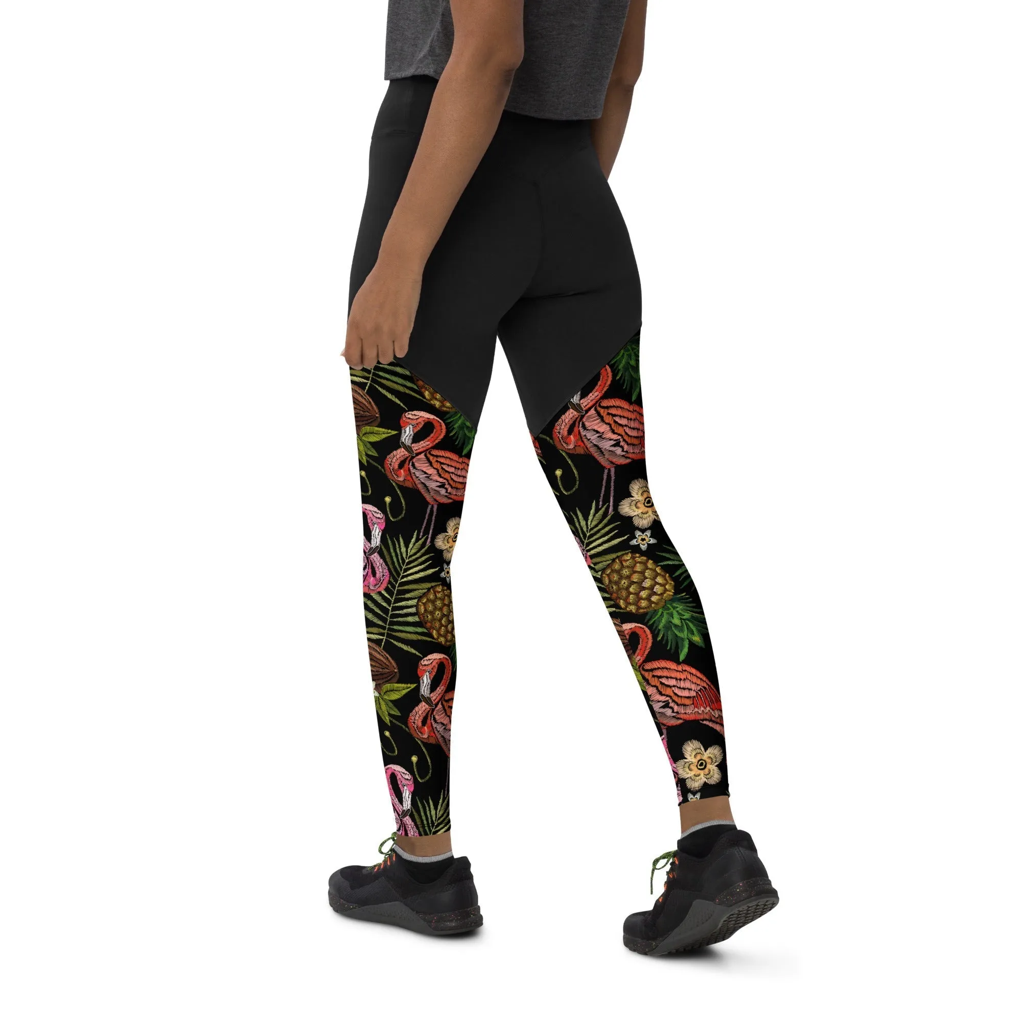 Embroidery Flamingo Compression Leggings