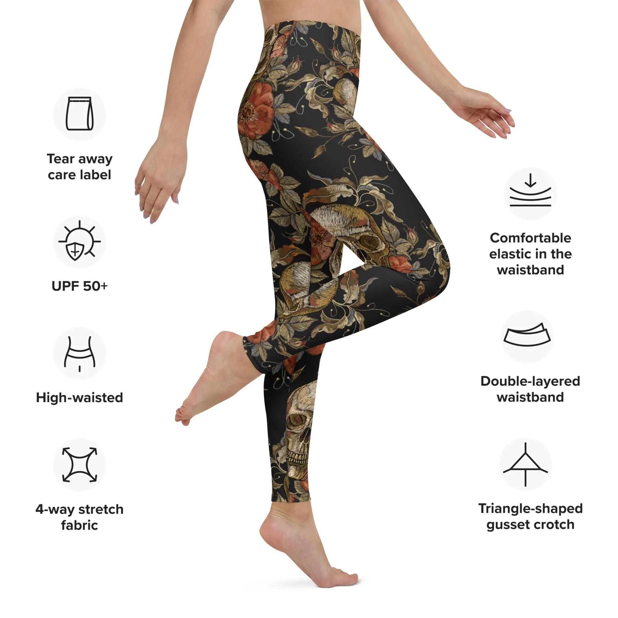 Embroidery Print Skull Yoga Leggings