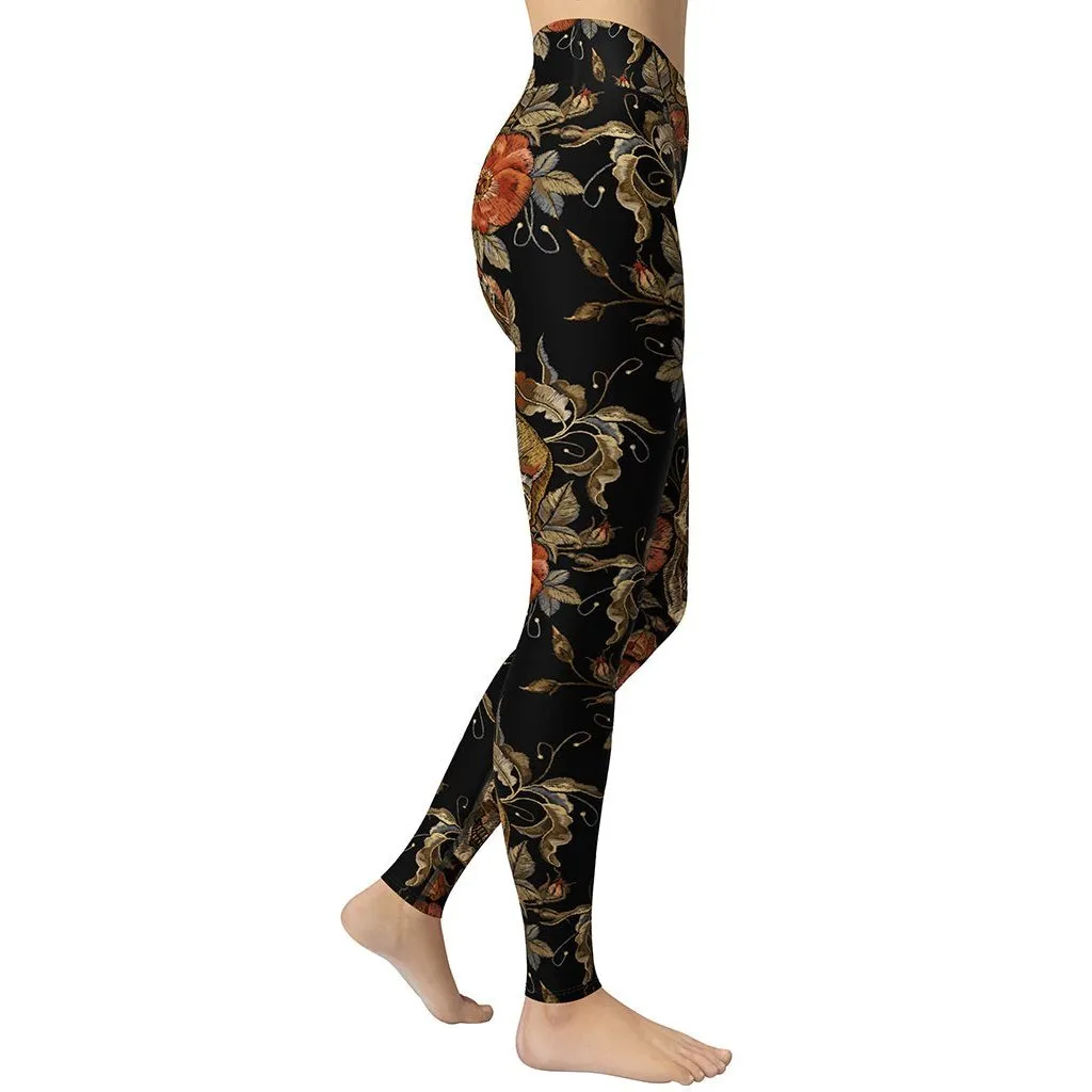 Embroidery Print Skull Yoga Leggings