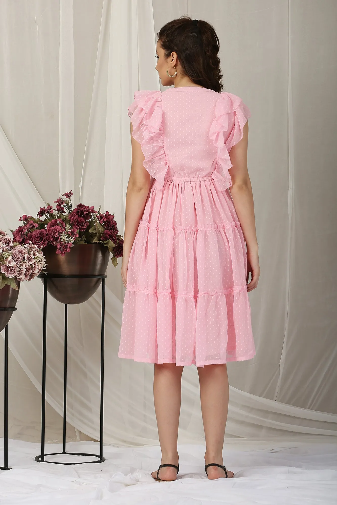 Enduring Baby Pink Maternity & Nursing Flowy Dress