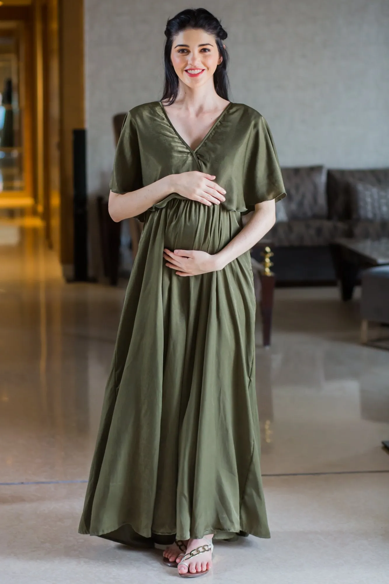 Exquisite Olive Maternity & Nursing Dress