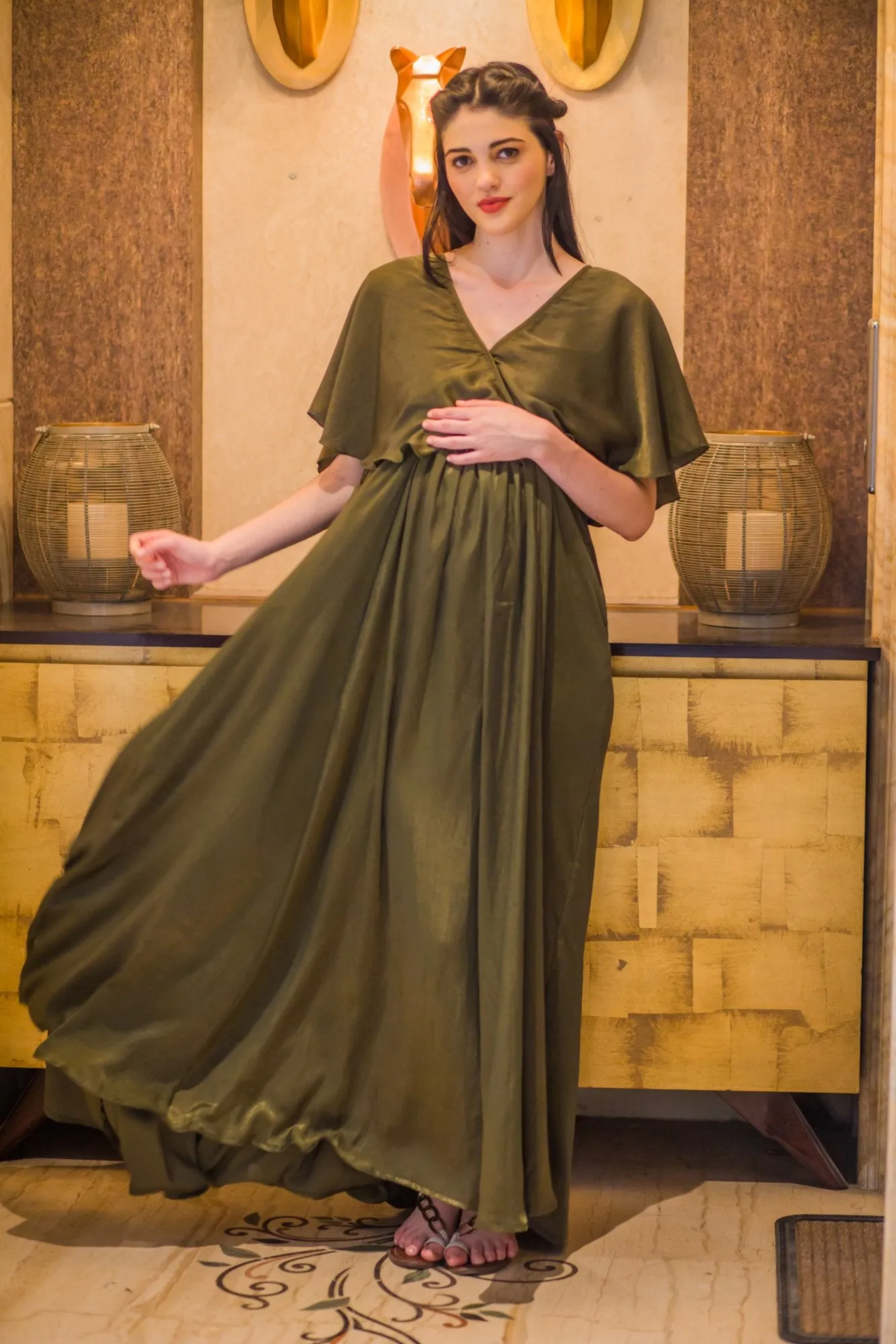 Exquisite Olive Maternity & Nursing Dress