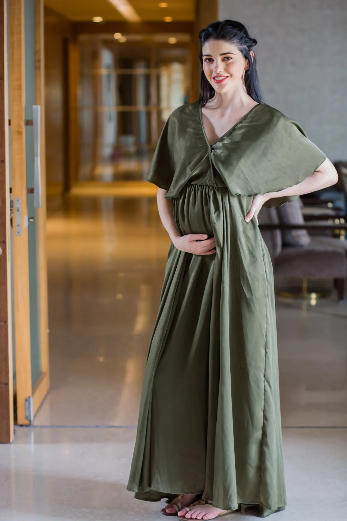 Exquisite Olive Maternity & Nursing Dress