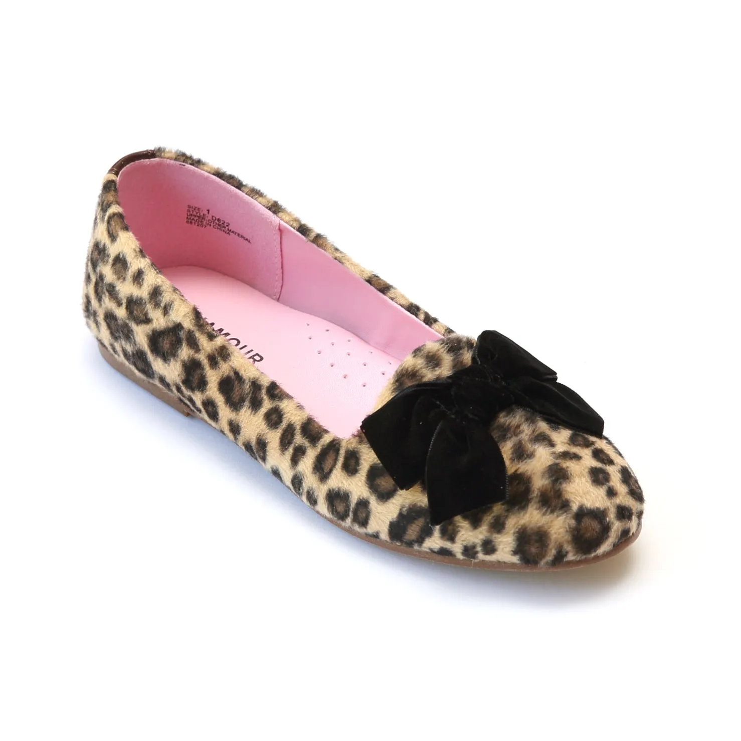 FINAL SALE - L'Amour Girls Furry Leopard Brown Flats