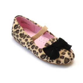 FINAL SALE - L'Amour Girls Furry Leopard Brown Flats